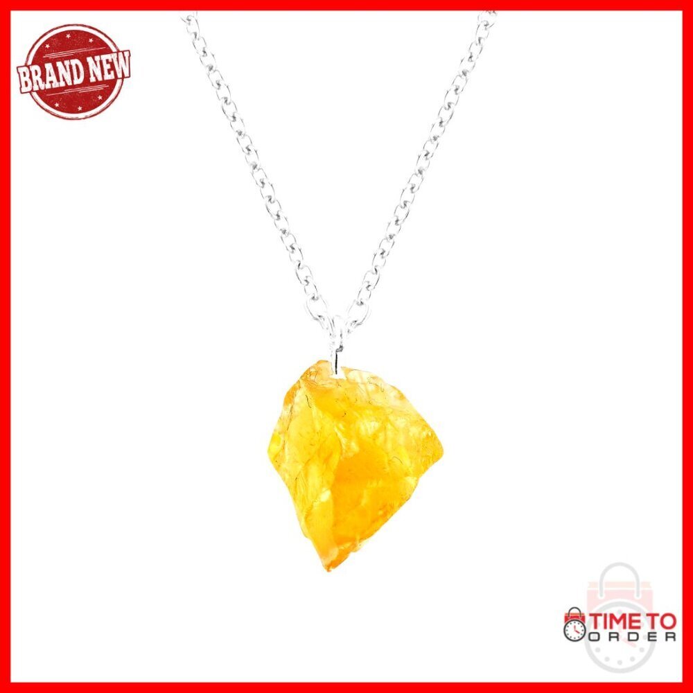 Handmade Raw Citrine Pendant Necklace, Silver Plated Adjustable Chain, Dainty